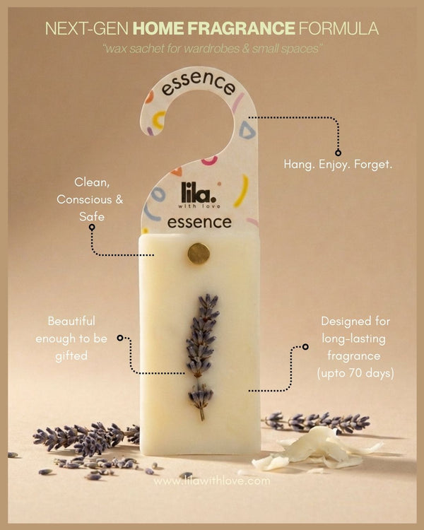 Lila Home Fragrance Sachet with lavender on a beige background